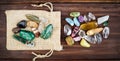 Colorful mineral crystal stones, gemstones jewelry banner Royalty Free Stock Photo