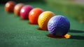 Colorful Mini Golf Balls on Green Course Royalty Free Stock Photo