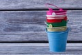 Colorful mini tin pails Royalty Free Stock Photo
