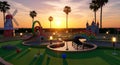 Colorful Miniature Golf Course Sunset Scene Royalty Free Stock Photo