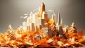 Colorful miniature illustration on the theme of the autumn city,Generated by AI