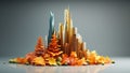 Colorful miniature illustration on the theme of the autumn city,Generated by AI