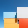 Colorful minimal building with blue sky, clear sky, nature light, Minimal building background.