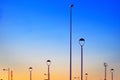 Colorful minimal Composition with various Street Lamps at Sunset