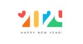 Colorful Minimalist Design with Geometric Shapes, Heartfelt Style. Contemporary 2024 New Year Celebration for Cards