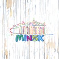 Colorful Minsk drawing on wooden background