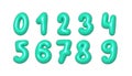 Colorful mint aquamarine balloon digits set. 3d realistic design illustration. Collection for party