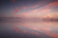 Colorful misty sunrise over river Royalty Free Stock Photo