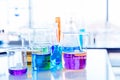 Colorful mix chemical in science glassware flask at lab science. beautiful chemistry laboratory background Royalty Free Stock Photo