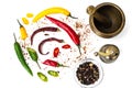 Colorful mix of the freshest and hottest chili peppers Royalty Free Stock Photo