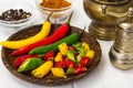 Colorful mix of the freshest and hottest chili peppers Royalty Free Stock Photo