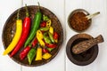 Colorful mix of the freshest and hottest chili peppers Royalty Free Stock Photo