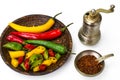 Colorful mix of the freshest and hottest chili peppers Royalty Free Stock Photo