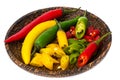 Colorful mix of the freshest and hottest chili peppers Royalty Free Stock Photo