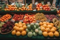 a colorful mix of fruits and veggies in a vegan grocery store
