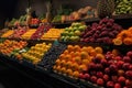 a colorful mix of fruits and veggies in a vegan grocery store