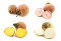 Colorful mix of red,yellow and white beets and some cut ones Royalty Free Stock Photo