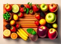 Ai Generative Colorful Mix of Top-View Fresh Fruits Apples, Pears, Plums, Oranges, Berries, and Beyond