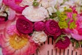 Colorful mixed bouquet with various spring flowers in floral decor, Colorful wedding flowers background . Mixed flower arrangement Royalty Free Stock Photo