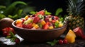 Colorful Mixed Fruit platter with Mango, Strawberry, Blueberry, Kiwi and Green Grape. Healthy food Royalty Free Stock Photo