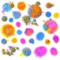 Colorful mixed paint splats set isolated on white Royalty Free Stock Photo