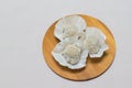 The colorful mochi dessert ice cream on wood plate ,Close Up photo with selective focus. Royalty Free Stock Photo