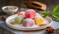 Colorful mochi japanese traditional dessert rice balls Royalty Free Stock Photo