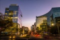 Colorful modern buildings of downtown Toronto and CN Tower at night - Toronto, Ontario, Canada Royalty Free Stock Photo