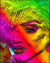 Colorful modern digital art, pop or punk art style blonde bombshell.