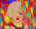 Colorful modern digital art, pop or punk art style blonde bombshell.