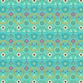 Colorful modern geometric repeating pattern over green mint background