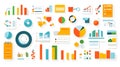 various colorful business charts graphs and infographic elements illustrating data analysis and presentation concepts in flat desi Royalty Free Stock Photo