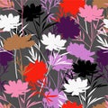 Colorful modern meadow silhouette flower seamless pattern in vector ,Design for fashion ,fabric, web, wrapping ,wallpaper and all