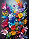 Colorful Modern Special 3D Style Oil Painting, Floral Arrangement, created with Generative AI technology
