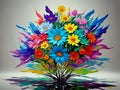 Colorful Modern Special 3D Style Oil Painting, Floral Arrangement With Twigs, created with Generative AI technology