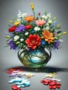 Colorful Modern Special 3D Style Oil Painting, Floral Arrangement in Vase, created with Generative AI technology