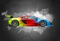 Colorful modern super race car - sketch color splash