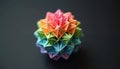 Colorful modular origami ball made of paper modules, geometric structure with sharp points, vibrant rainbow colors, isolated on Royalty Free Stock Photo