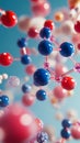 Colorful molecular structure with blue, red, and white spheres connects on a soft blue background Royalty Free Stock Photo