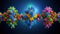 A colorful molecular structure depicting protein interactions and conformation. Generative AI Royalty Free Stock Photo