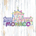 Colorful Monaco drawing on wooden background