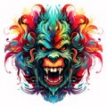 Colorful monkey demon head painting on a clean background, Png for Sublimation Printing, Wild Animals, Illustration, Generative AI