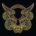 Colorful Monoline Oni Mask Devil Vector illustration Emblem