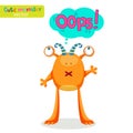 Colorful Monster For Different Emotions. Funny Character With Speech Bubble Oops!