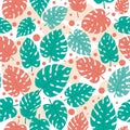 Colorful Monstera leaves seamless pattern background Royalty Free Stock Photo