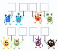 colorful monsters with placards