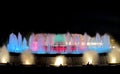 Colorful Montjuic fountain illumination in Barcelona