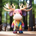 Colorful Moose Figurine: Vray Tracing, Anime-inspired Design