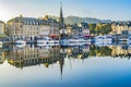 Morning Yachts Boats Waterfront Reflection Inner Harbor Honfluer France Royalty Free Stock Photo