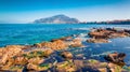 Colorful morning sescape of Mediterranean sea. Sunny summer cityscape of Trapany town, Sicily, Italy, Europe. Traveling concept ba